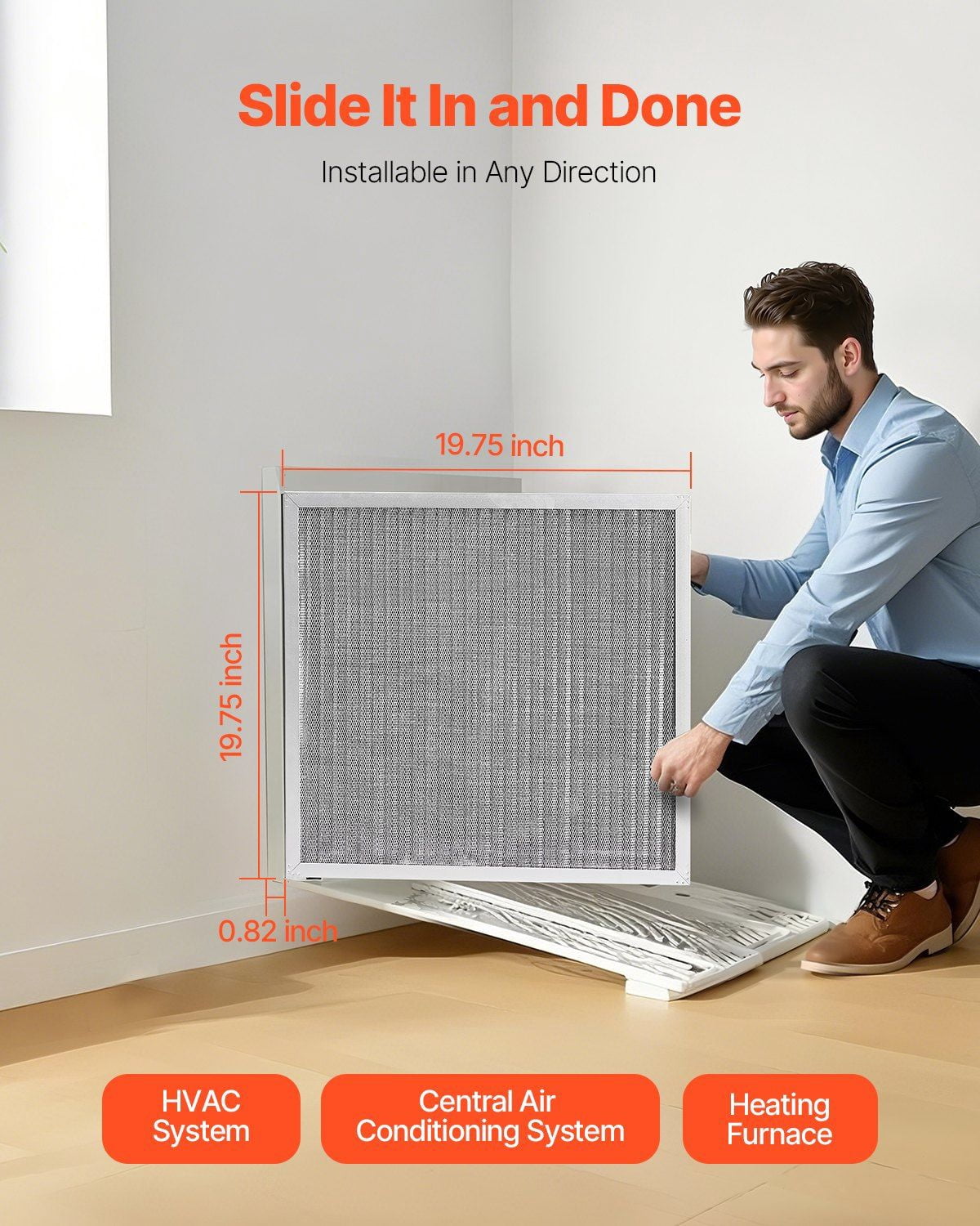 20x20x1 Aluminum Electrostatic Air Filter MERV 8 with Actual Size 19.75x19.75x0.82 Inches, Washable and Reusable Furnace Filter Compatible with HVAC Systems for Cleaner and Healthier Indoor Air