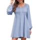 thumbnail image 3 of Vestido Corto Informal de Mujer con Cuello Redondo Fruncido, Botones, Larga y Cintura Entallada Azul XXL, 3 of 9