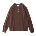 thumbnail image 1 of VBARHMQRT Black T Shirt Men's Washed Cotton Simple Solid Color Casual Button up Long Sleeve T Shirt Coffee, 1 of 3