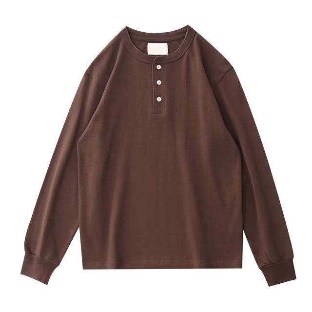 VBARHMQRT Black T Shirt Men's Washed Cotton Simple Solid Color Casual Button up Long Sleeve T Shirt Coffee