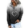 thumbnail image 2 of Jinhomg Women's Quarter Button Sweatshirt Lightweight Heart Printed Drawstring Hoodies Casual Comfy Long Sleeve Holiday Pullover Top with Kangaroo Pocket 2025 Saving Black L, 2 of 5