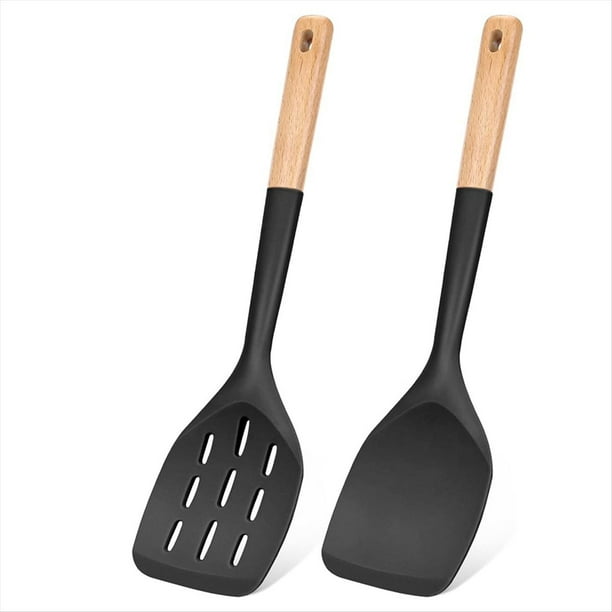 1 Juego de Espátula de Silicona, Juego de Utensilios de Cocina Antiadherentes con de Madera para Hornear, Mezclar y Asar.