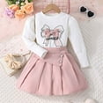 thumbnail image 2 of TEDOYE Girls Long Sleeve Bow Print Tops And Short Pleated Skirt Sets Casual Outfits For School Fall Winter Toddler Kids Clothes Lovely Wear, 3-4 Years, 2 of 6