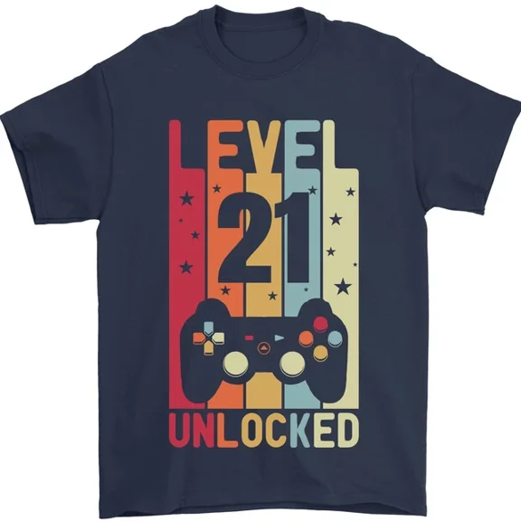 Hot Trending T-Shirt With 21St Birthday 21 Year Old Level Up Gaming T-Shirt Design Preview Only