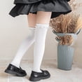 thumbnail image 5 of fnnxnal Girls Knee High Socks White Cotton Ribbed Pearl Decorated Stretchy School Uniform for 3-13 Years,Size 8-13T, 5 of 8