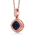 thumbnail image 2 of Gem Stone King 2.05 Ct Cushion Blue Sapphire 18K Rose Gold Plated Silver Pendant with Chain, 2 of 3