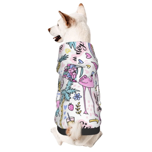Balery Summer with Flamingo Sudadera con Capucha para Perros Pequeños – Ropa para Mascotas, Disfraz para Perros y Gatos, Ideal para Fiestas y Cosplay-X-Large