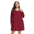 thumbnail image 3 of Plus Size Wine Red Dresses 3X for Women, VEPKUL Crew Neck T Shirt Dress Long Sleeve Casual Loose Swing Fall Dress with Pockets, 3 of 8
