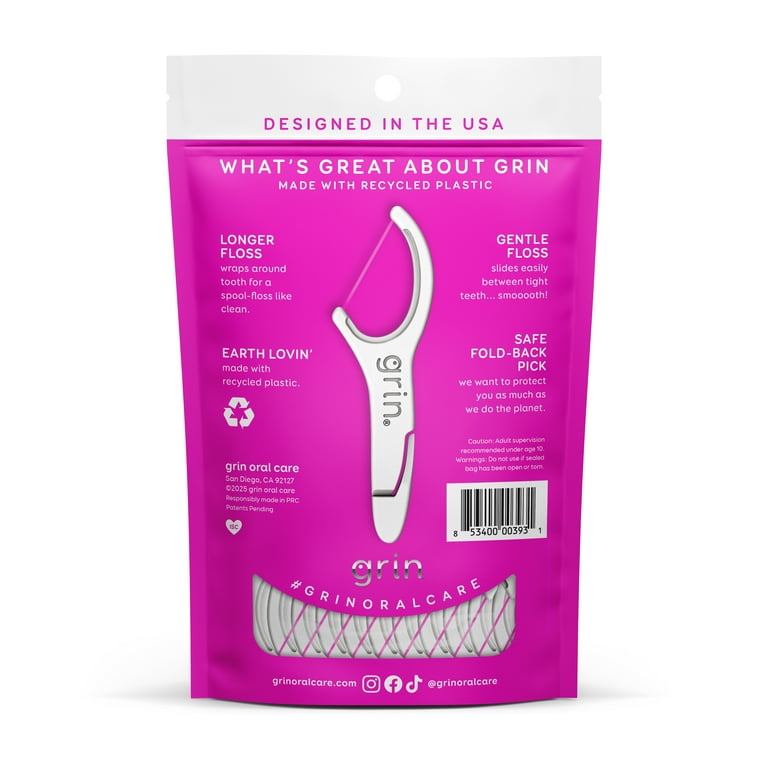 Grin Oral Care Smooth Dental Floss Picks, Gentle Tape, 75 ct