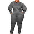 thumbnail image 1 of Fashnice Ladies Crop Sweatshirt And Pant Plus Size Jogger Set Crew Neck Two Piece Outfit Loose Fit Sports Tracksuit Sets Deep Gray 2XL, 1 of 4