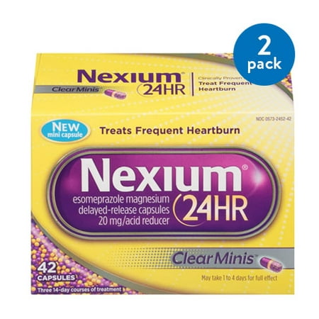 (2 Pack) Nexium 24HR ClearMinis (20mg, 42 Count) Delayed Release Heartburn Relief Capsules, Esomeprazole Magnesium Acid