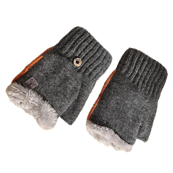 Giaone Breathable Knit Fingerless Gloves Fleece Lining Warm Screentouch Soft Mittens
