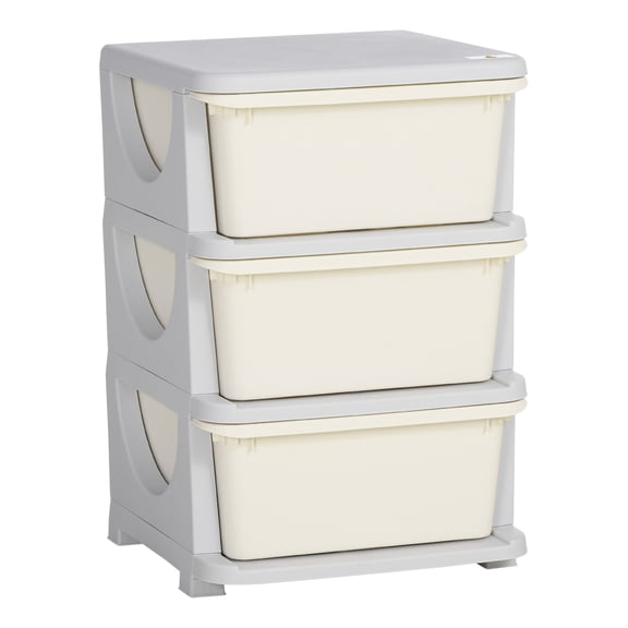 Kids Storage Unit 3 Drawers, Toy Organizer for Bedroom, Nursery, Playroom - Stackable Chest, Cream White, Toddler Storage