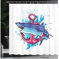 thumbnail image 3 of Ambesonne Anchors Shower Curtain, Nautical Symbol with Shark, 69"Wx84"L, Aqua Royal Blue and Hot Pink, 3 of 4