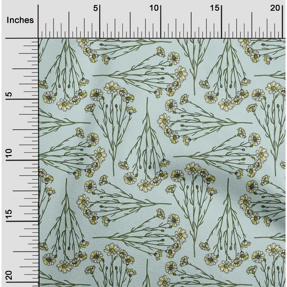 oneOone Rayon Mint Green Fabric Leaves & Flowers Floral Sewing Material Print Fabric By The Yard 56 Inch Wide