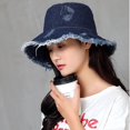 thumbnail image 2 of Kukuzhu Ripped Frayed Brim Bucket Hats Distressed Washed Jean Fisherman Cap Packable Outdoor Travel Beach Sun Hats for Men Women, 2 of 5