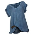 thumbnail image 2 of CEHVOM T-Shirt d'Été Décontracté à Manches Courtes pour Femme Col Rond Blouse Dos Creux, 2 of 5