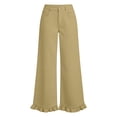 thumbnail image 5 of Mifsaly Womens Ruffle Hem Wide Leg Pants High Waist Button Fly Flare Pants Lightweight Loose Fit Flowy Summer Casual Outfits with Pockets Khaki,XXL, 5 of 5