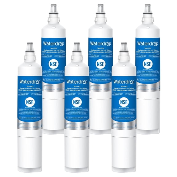 Waterdrop F03 Refrigerator Water Filter Replacement for LG® LT600P® , fml-2, KENMORECLEAR® 46-9990, KENMORE® 9990, 5231JA2006B, RWF1000A, LFX25960ST, LSC27931ST, 6 Filters