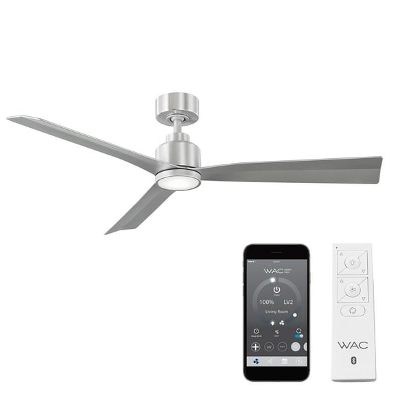 WAC Clean 52" Brushed Aluminum Dimmable LED Smart Ceiling Fan with Remote Control