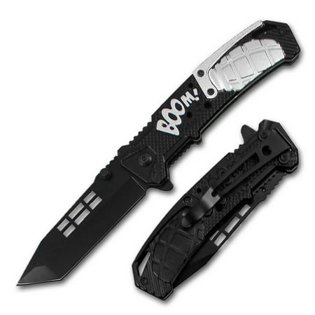 RTek Boom Design Assisted Opening Tactical Knife Comes with a pocket clip for easy and safe