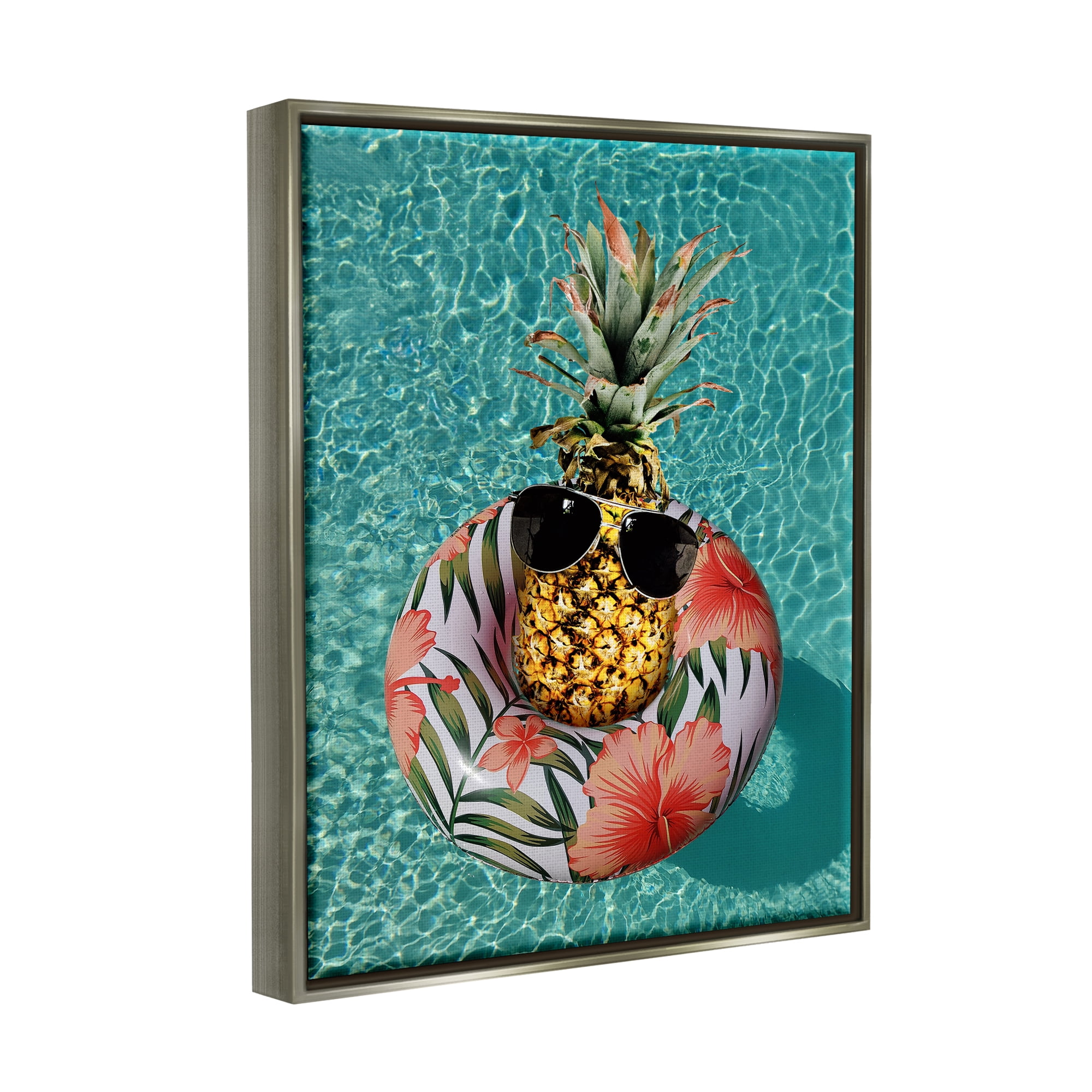 Stupell Industries Pineapple on Beach Tube Food & Beverage Painting Gray Floater Framed Canvas Art Print Wall Art, 25 x 31