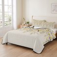 thumbnail image 2 of Queen Quilt Set 90''x96'', Weeping Flowers Lightweight Bedspread Coverlet Set with 2 Pillow Shams, Yellow Grey Spring Floral Rustic Burlap Breathable All Season Quilt Bedding for Bedroom/Guest Room, 2 of 9