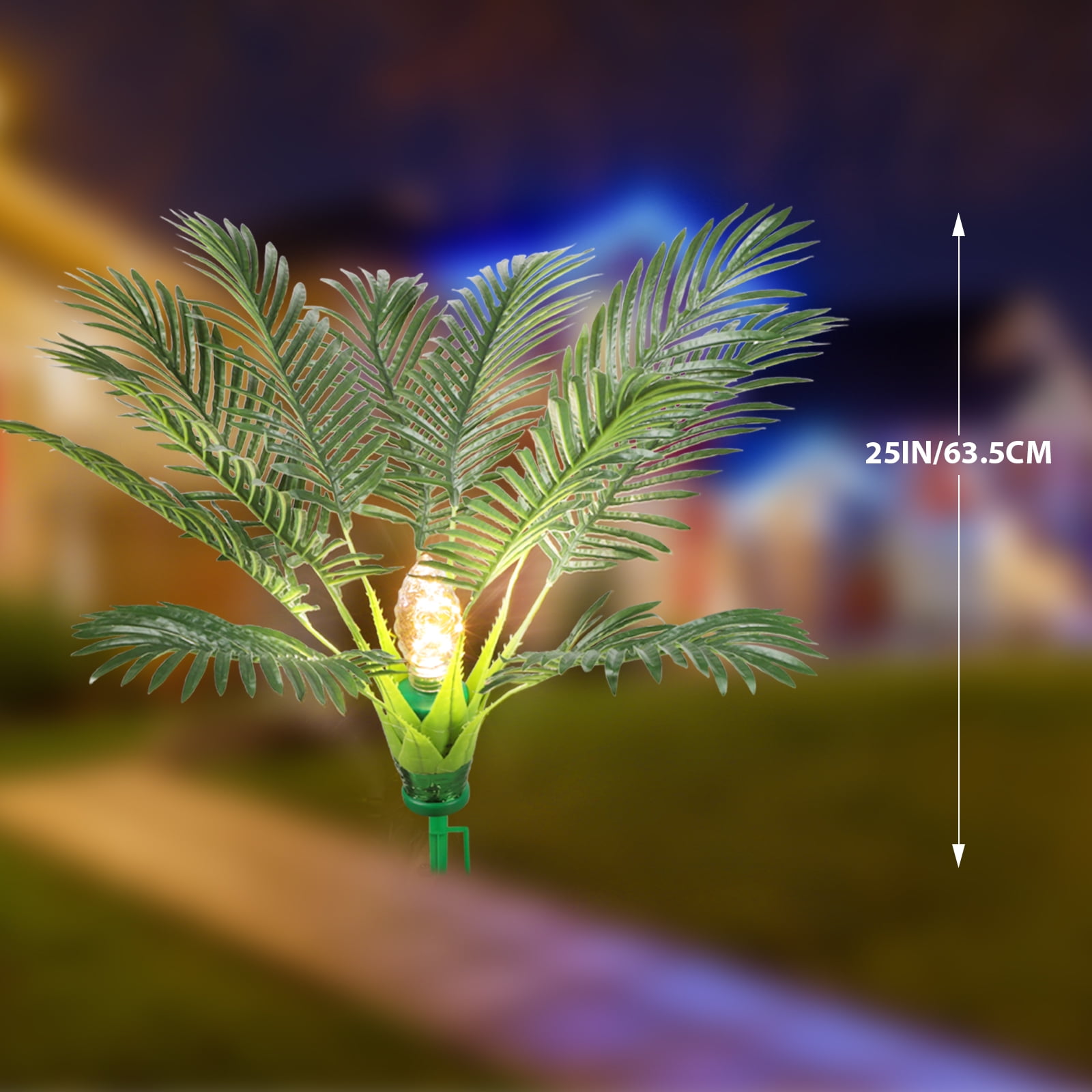 2 Pack Solar Christmas Palm Tree Lights Outdoor, 25" Prelit Artificial Plants with 8 Lighting Modes, Pathway Spike for Xmas Yard, Patio, Garden Decor