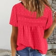 thumbnail image 4 of Uaswgudfs Womens Oversizes Summer Tops Crewneck Short Sleeve Shirts Casual Chiffon Blouses Flowy Lace Hem Trendy 2025, 4 of 8