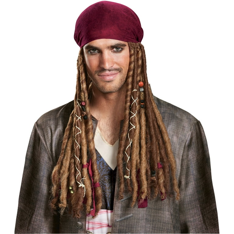 Pirate Bandana Scarf with Wig Dreads & Hair Beads Jack Sparrow Caribbe