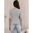 thumbnail image 3 of DARING DIVA Women's Striped Boat Neck Half Sleeve Tops Slim Fit rendy Outfits XS White, 3 of 6