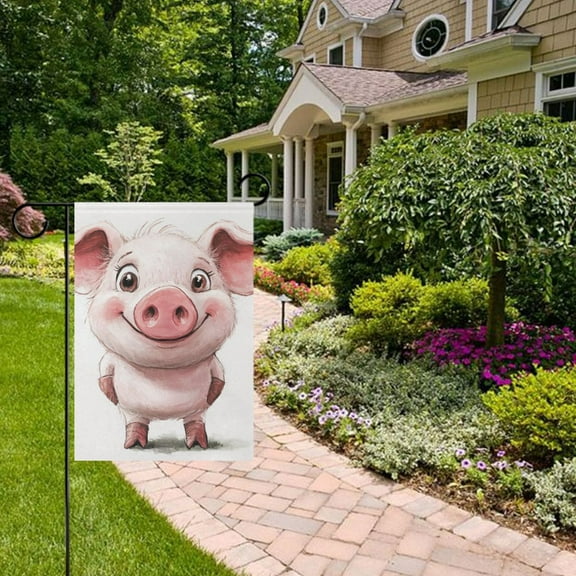 Cartoon Cute Pig Garden Flag 12x18 inch Double Sided Outside Yard Decorations for Home Outdoor