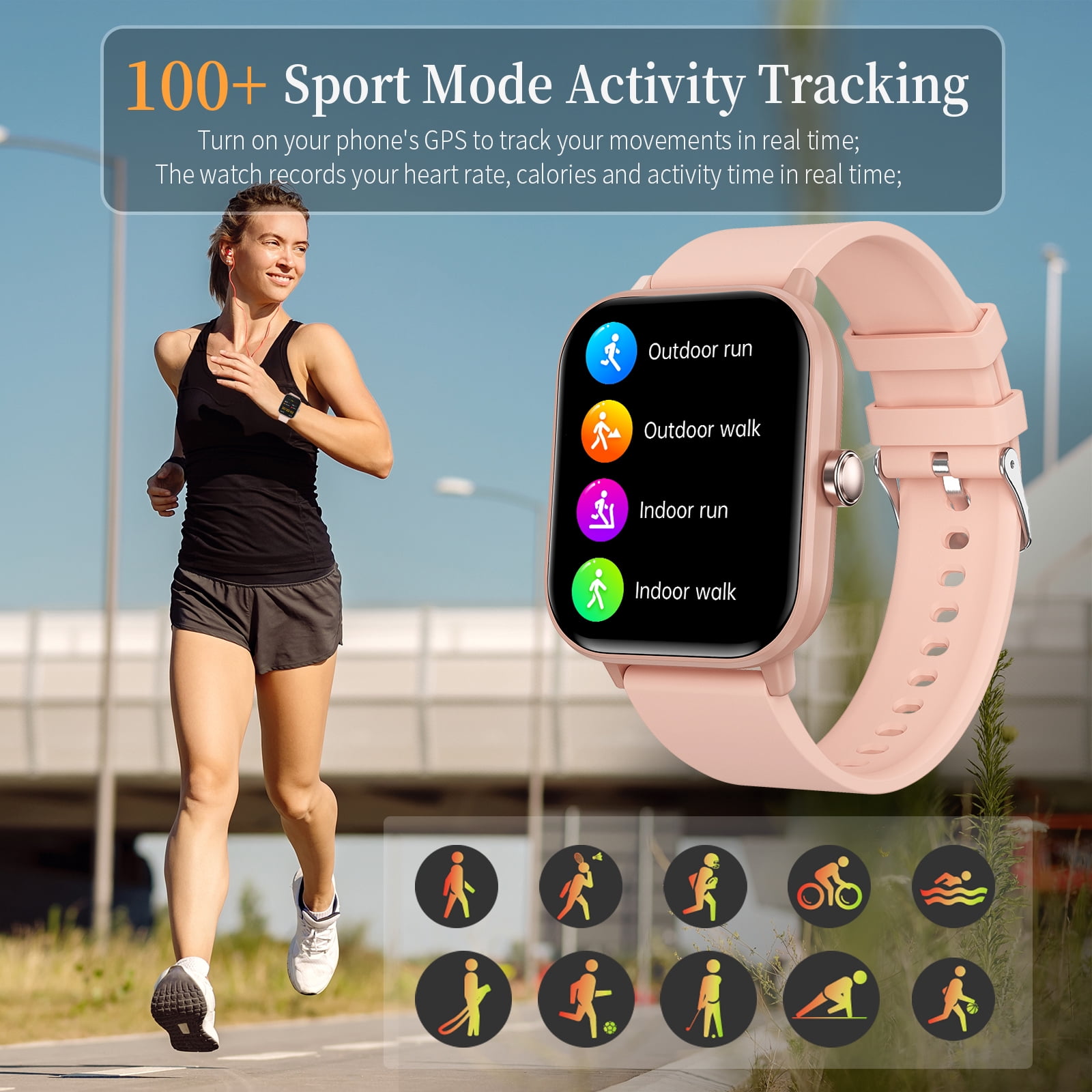 1.83" Smart Watch for Women Men, Make/Answer Calls with Fitness and Wellness Tracking 100+ Sports Modes Step Calorie Counter IP67 Waterproof for Android and iPhone