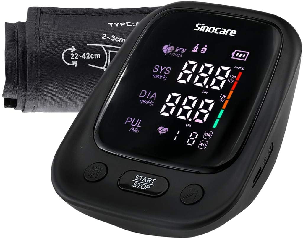 Sinocare Upper Arm Blood Pressure Monitor with Large Adjustable Cuff LED  Display Automatic Digital Blood Pressure Machine Irregular Heartbeat  Detector for Home Use Includes Batteries White 