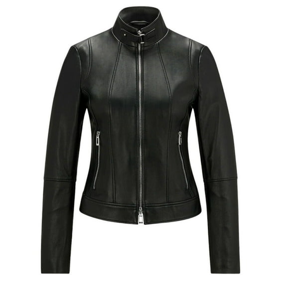 Women's Real Leather Fitted Biker Jacket Casual Coat Black Winter Zipped Jacket