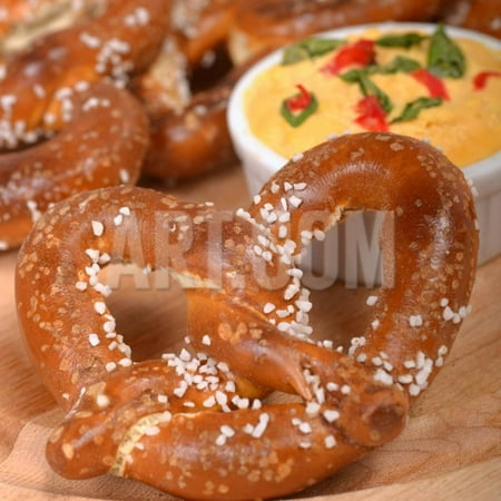 Delicious and Rustic Fresh German Style Pretzel Served with a Cheddar Cheese Spread Print Wall Art By