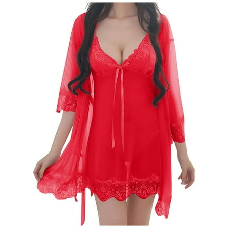 

Wozhidaoke underwear women valentines day gifts Rimless Sleepwear Nightdress Pajamas Lace Silk Wireless closet storage