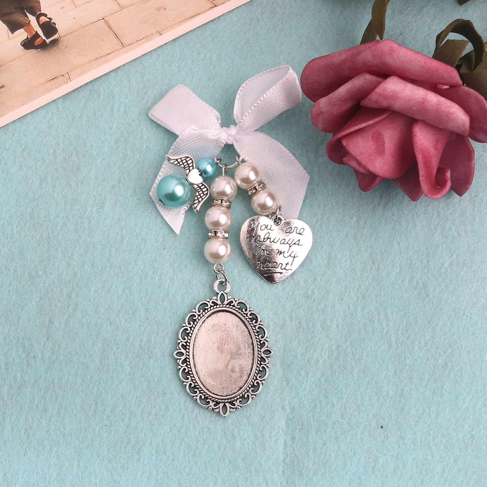 2pcs Wedding Bouquet Charm, Oval Bridal Wedding Bouquet Photo Charms,  Stainless Steel Locket Pendants Decoration, 75mm Memorial Angel Photo  Charm, Eng