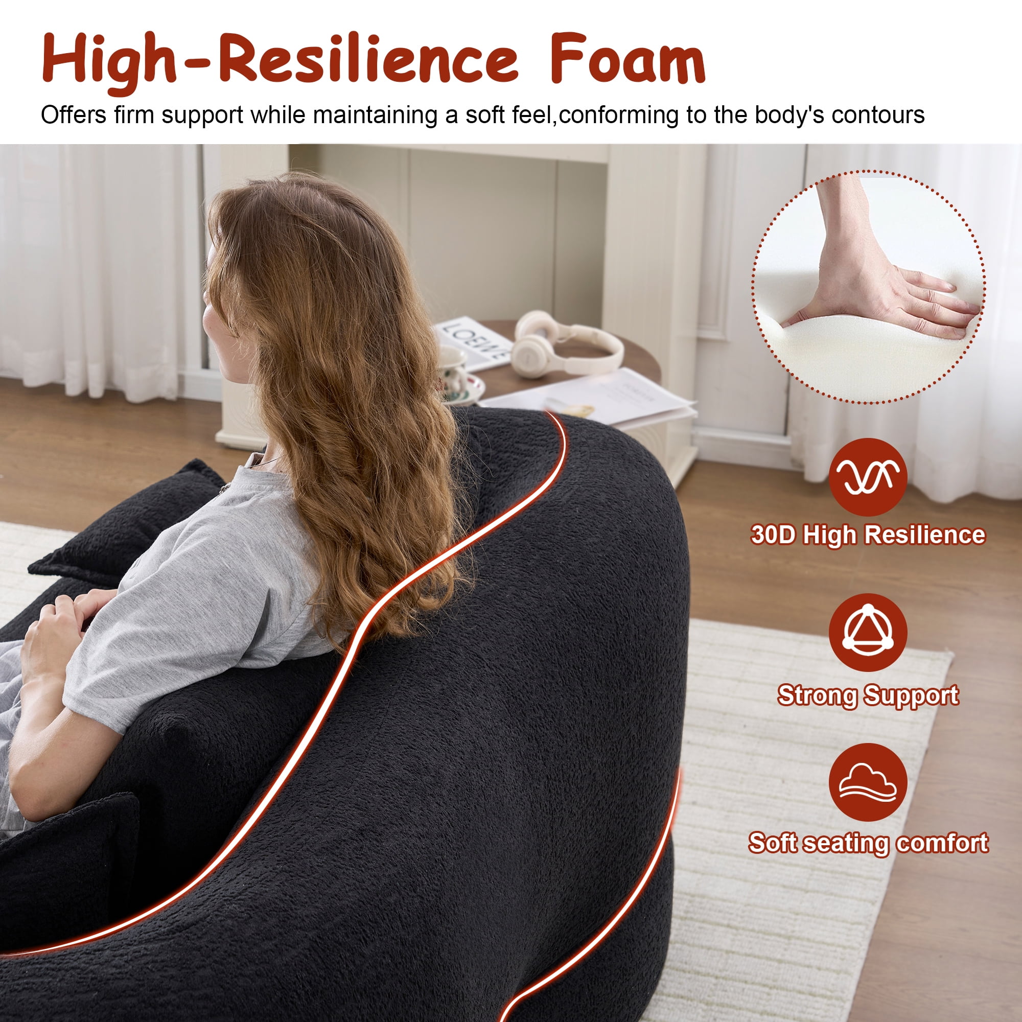 Leumius Futon Sofa Bed,Convertible Sofa Bed,Folding Boneless Couch for living Room,Fold Out Small Foldable Loveseat Floor Sleeper Mattress Lounge Space‑Saving,Black