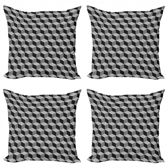 Ambesonne Black and White Throw Pillow Cover 4 Pack, Monochrome Cube, 20", Black and White
