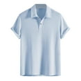 thumbnail image 4 of Men Polo Shirt Short Sleeve Waffle Tee Shirts Basic Blue Summer Outfits for Men, 4 of 9