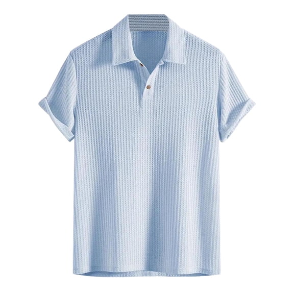 JIAYUE Mens Polo Shirts Solid Color Casual Fashion Short Sleeve Turndown Collar Button Everyday Wear Versatile Breathable Ribbed Tops For Men