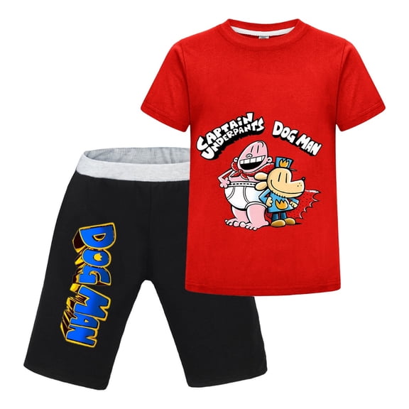 Captain Underpants & Dog Man Kids Outfit Set – Boys Girls Short-Sleeve Graphic T-Shirt and Shorts 2-Piece Cartoon Clothing for Summer Play, Sleepwear, or Casual Wear