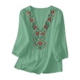 thumbnail image 5 of Embroidered Tops for Women 3/4 Sleeve Boho Cotton Linen Shirts Plus Size Peasant Gauze Blouses Casual Bohemian Shirts (M,Light Green), 5 of 8