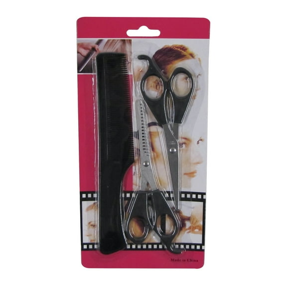 TreasureGurus Professional Plastic & Metal Barber Thinning Scissors Set with Comb, 3" Blade, 3 Piece