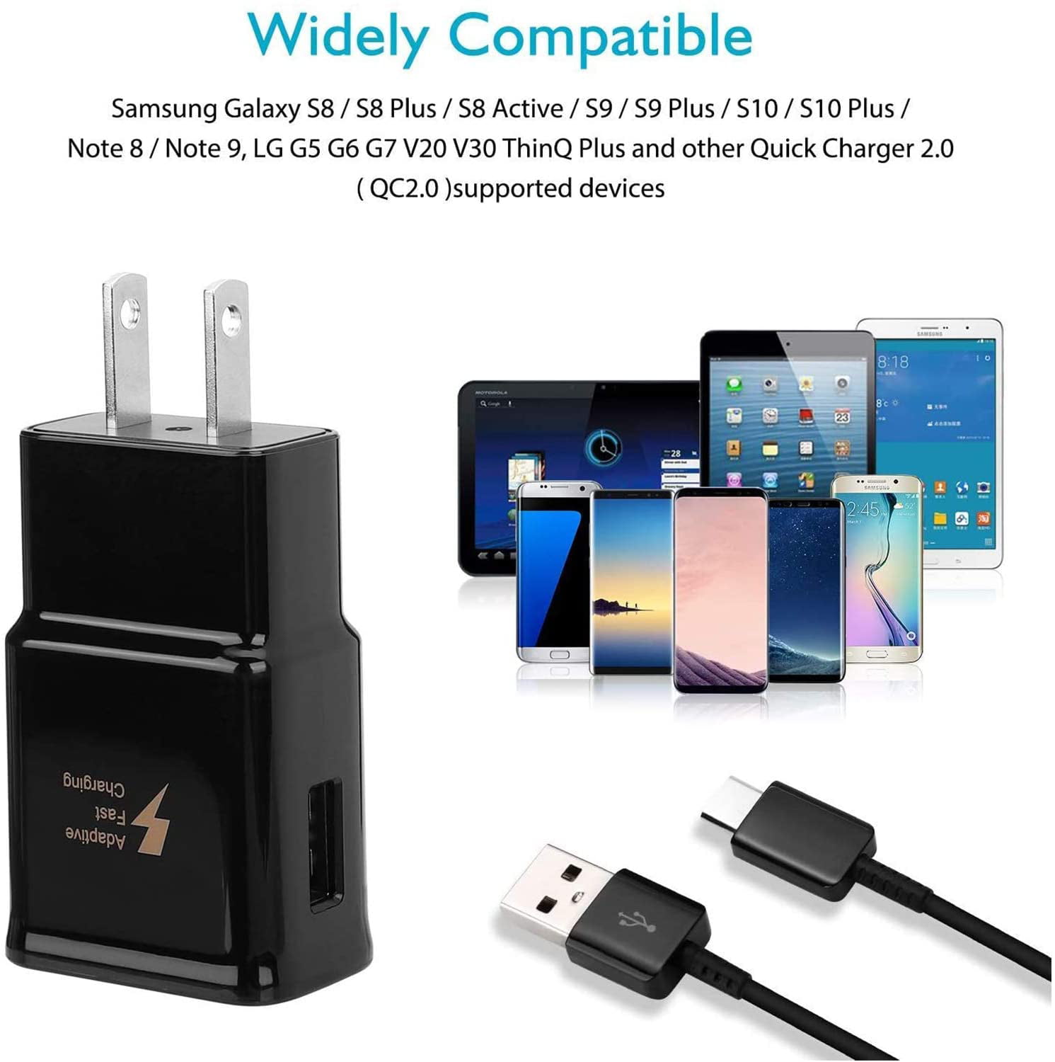 Black Fast Charging Kit 4ft and OTG Adapter 3 Items Adaptive Fast Charging Wall Charger Adapter for Galaxy S9 S8 S9 Plus Note 9 Bundled with UrbanX Type C Cable Cord 1.3m