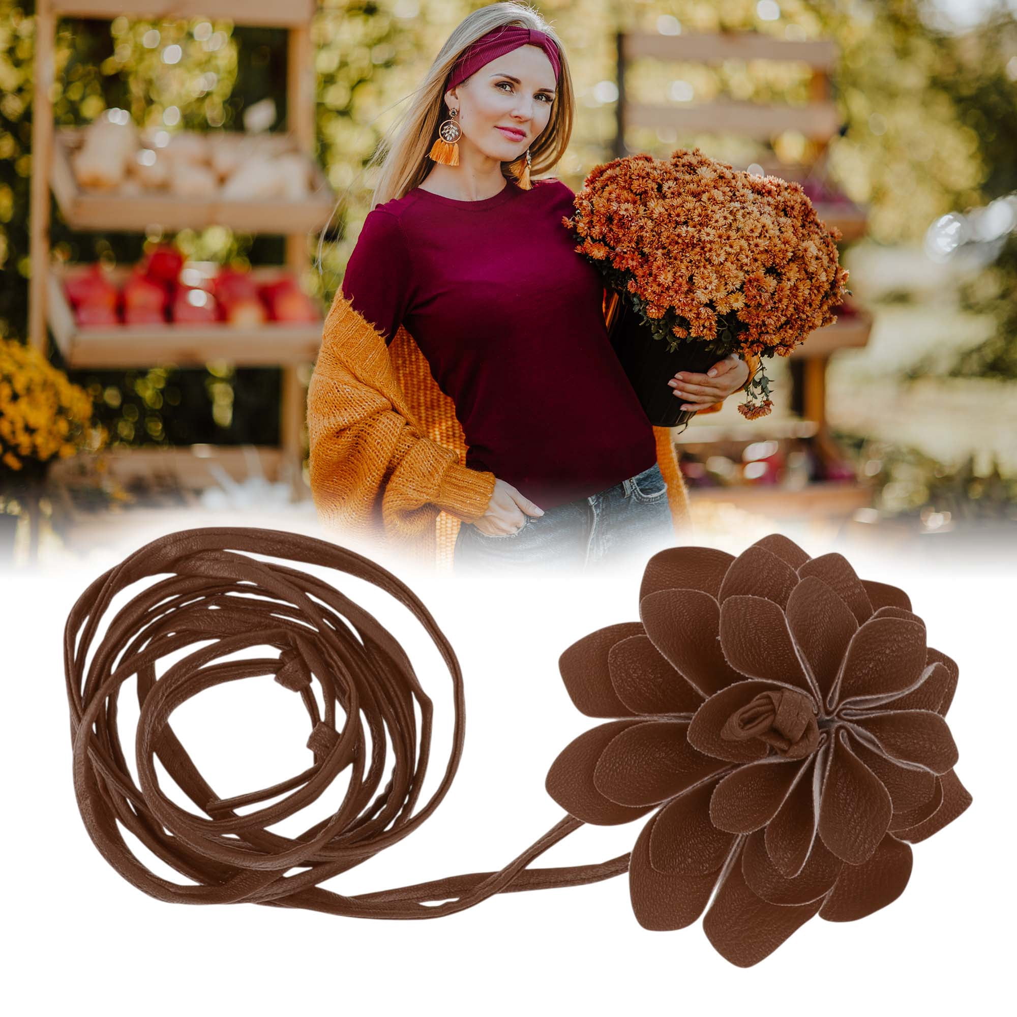 Unique Bargains Versatile Long Adjustable Waist Belt for Women Brown