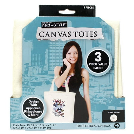Next Style Natural Canvas Tote Bag, Tan, 3pk