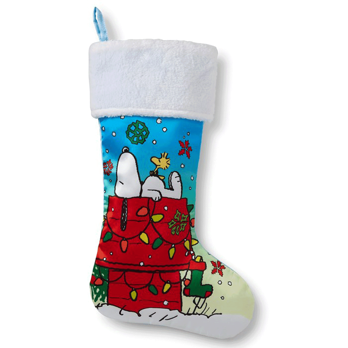 NEW Peanuts Snoopy Hanging STOCKING Snowflake Felt Red With Snoopy And Woodsto 