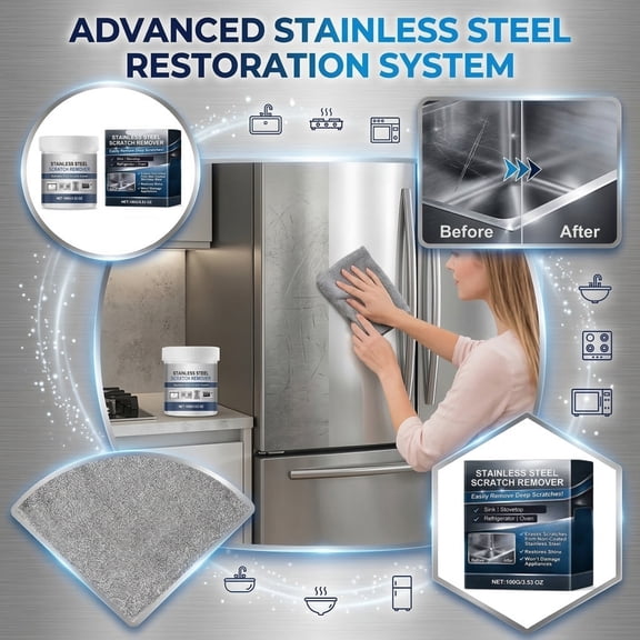 Stainless Steel Scratch Remover Paste 100g with Cloth for Sinks, Stovetops, Refrigerators, Ovens, Surface Restoration